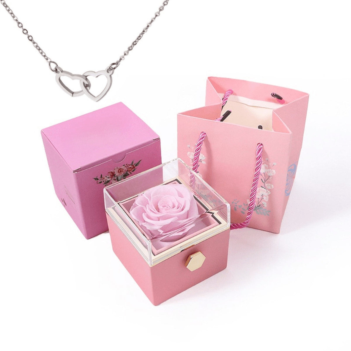 Belle Eternal Rose & Double Heart Necklace 🌹💖✨