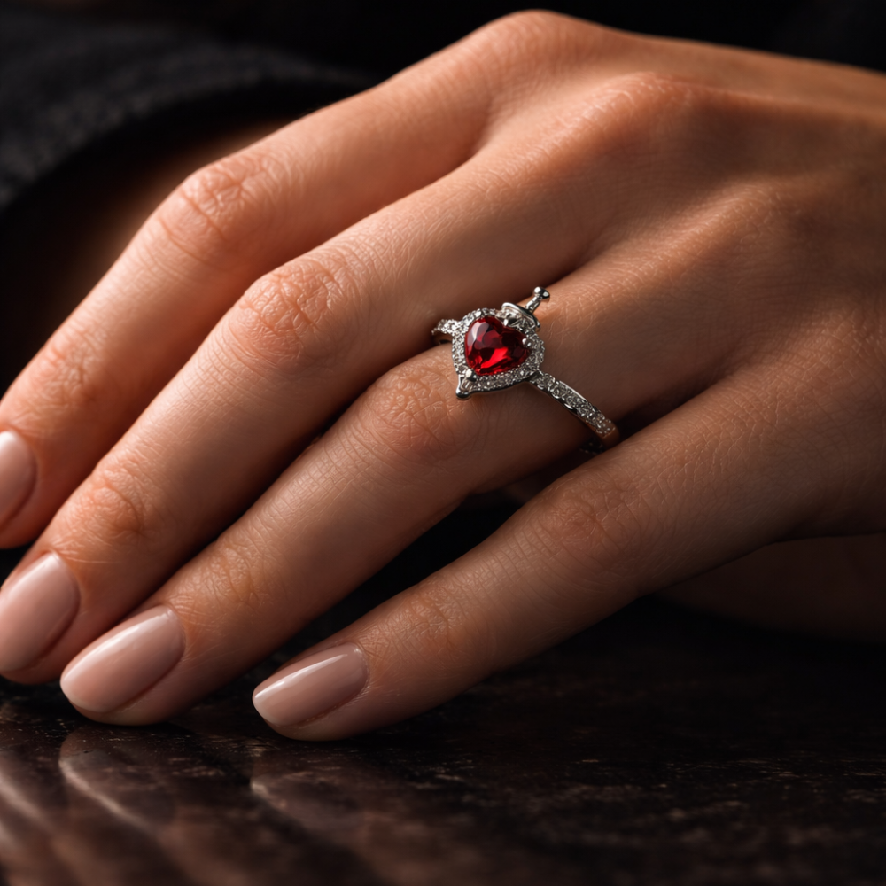 Anillo Corazón y Espada de la Reina Malvada 🖤⚔️✨
