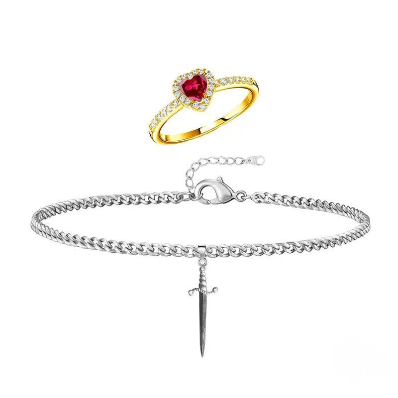 Conjunto Anillo y Pulsera «Corazón y Espada» de Blancanieves ❤️⚔️✨