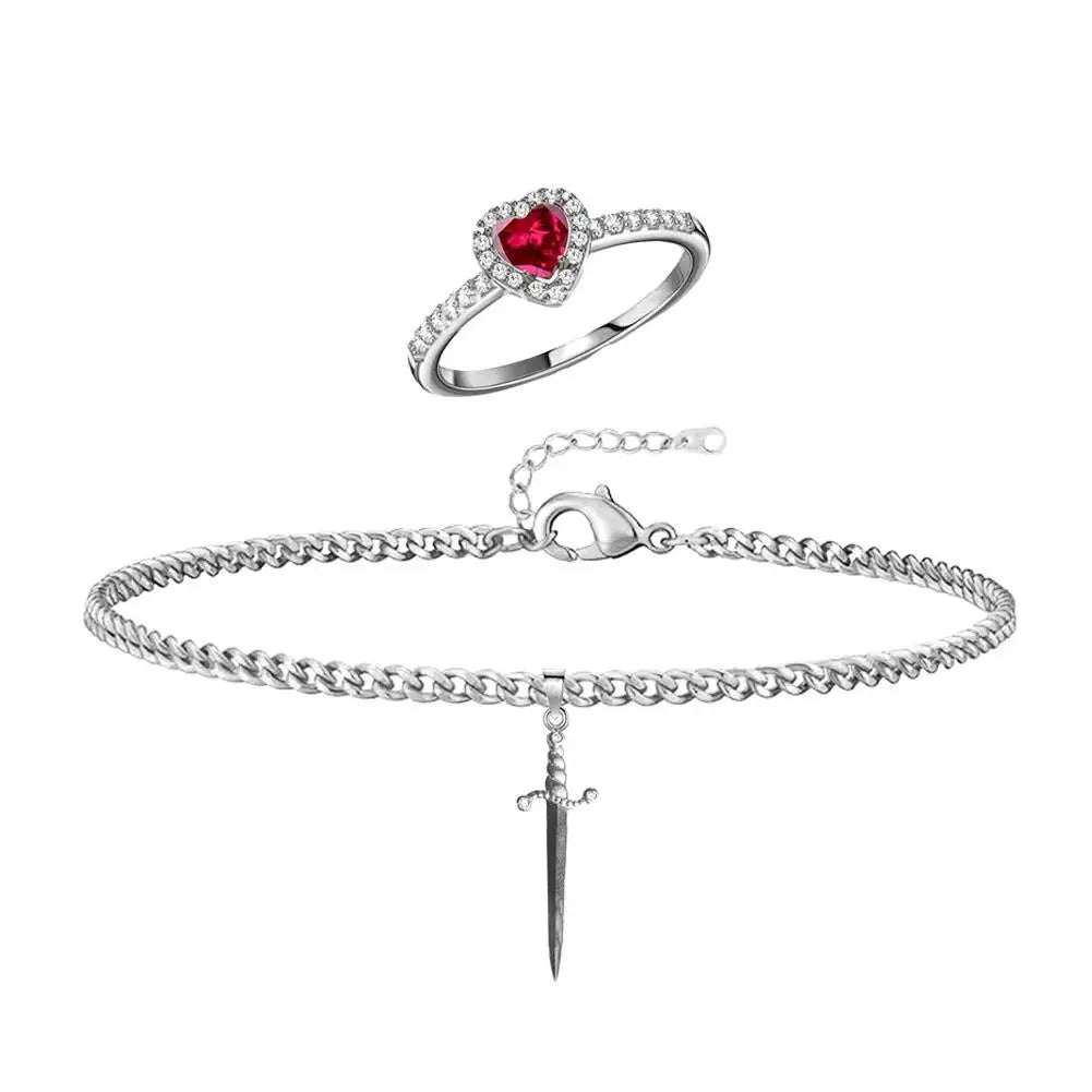 Conjunto Anillo y Pulsera «Corazón y Espada» de Blancanieves ❤️⚔️✨