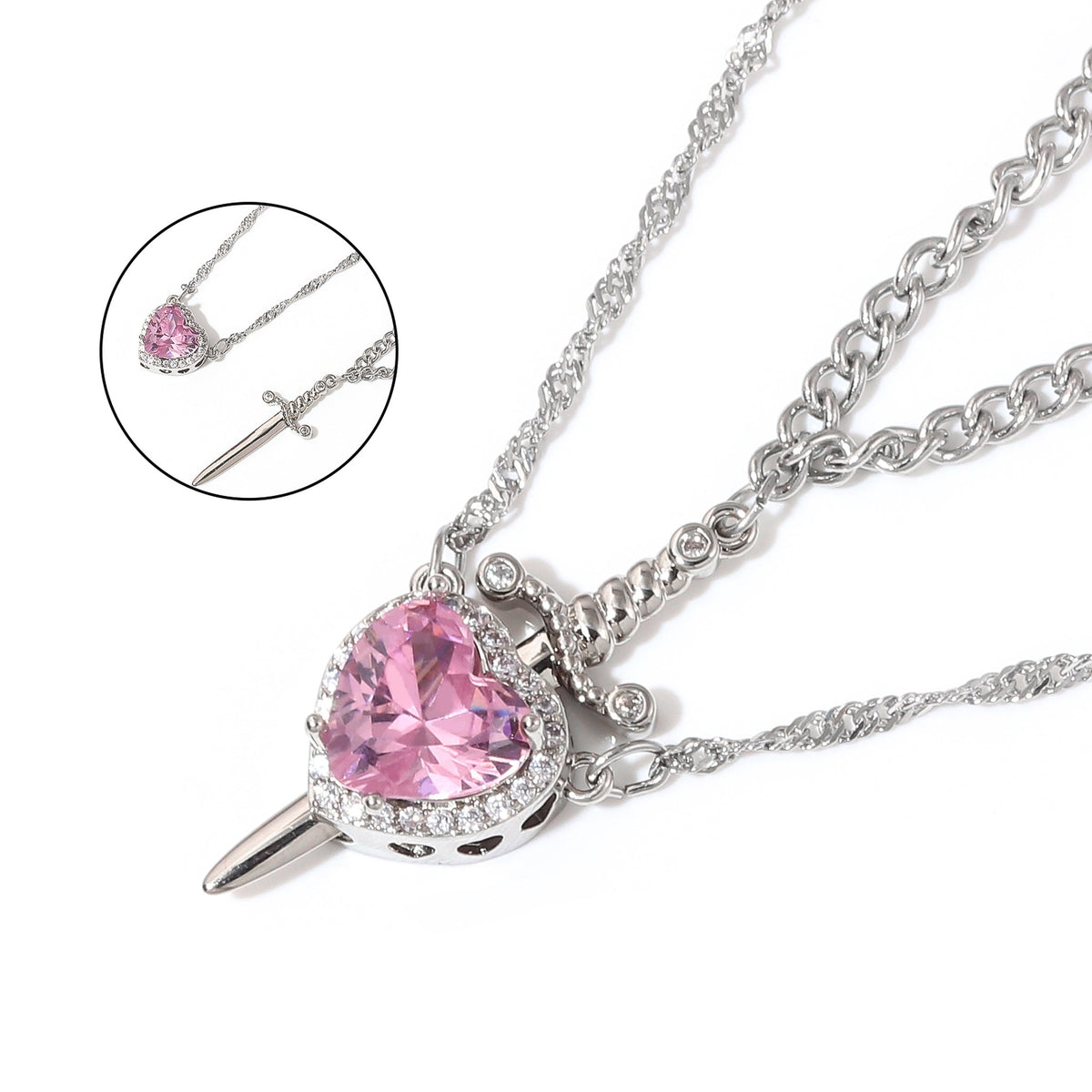 Snow White Heart & Sword Necklace Set ❤️⚔️✨
